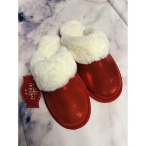 Holiday Time Girls Metallic Red Scuff Slippers